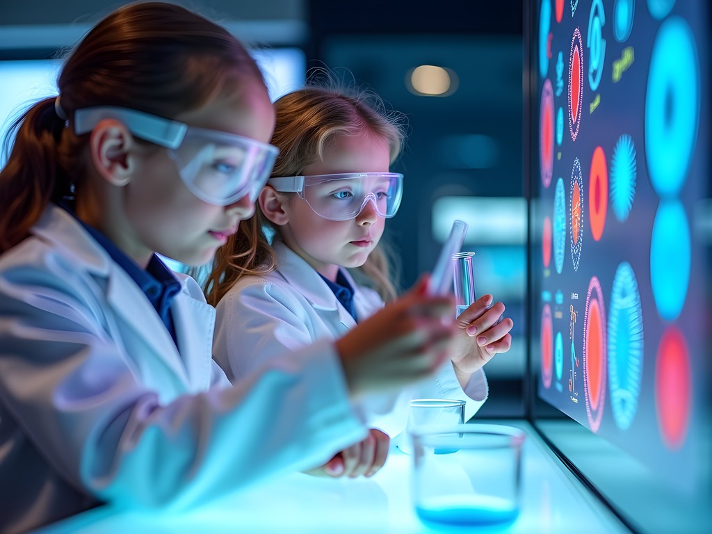 Children conducting DNA extraction experiment at Center of the Cell science laboratory in London