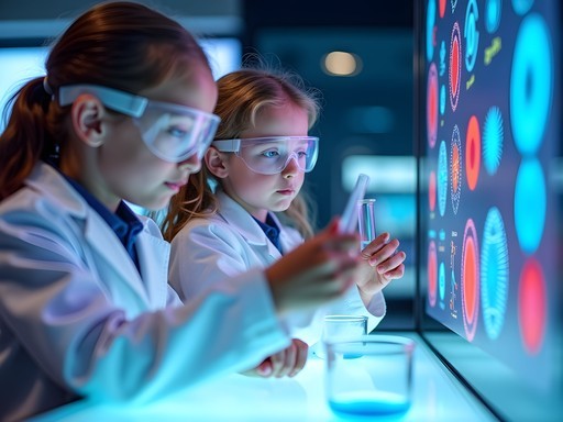 Children conducting DNA extraction experiment at Center of the Cell science laboratory in London