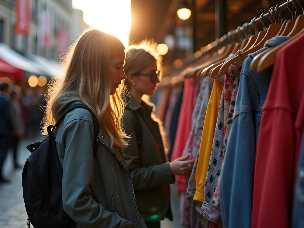 Teenagers browsing alternative fashion stalls in Camden Market, London