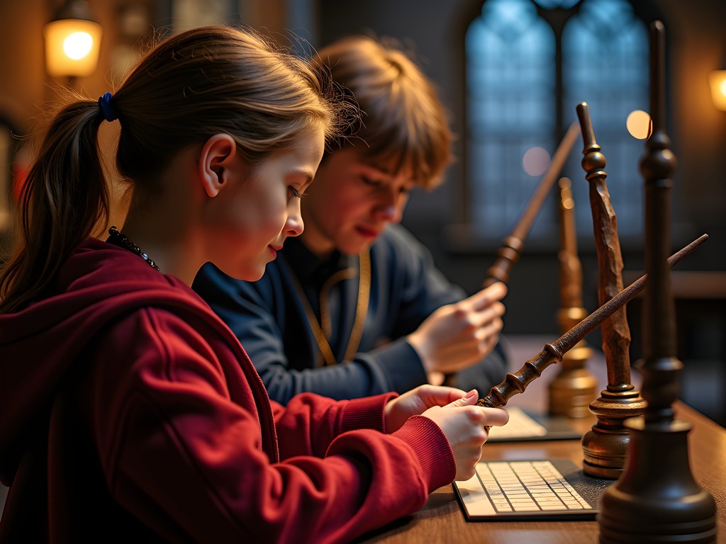 Teenager examining wand props at Harry Potter Warner Bros Studio Tour in London