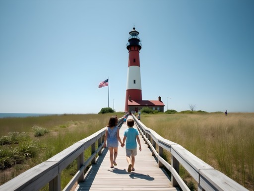 Family climbing Barnegat Lighthouse on Long Beach Island