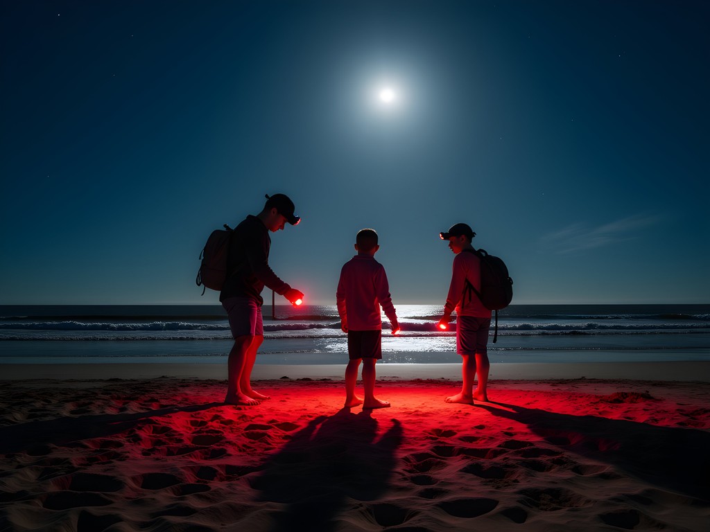 Evening ghost crab hunt with headlamps on Long Beach Island beach