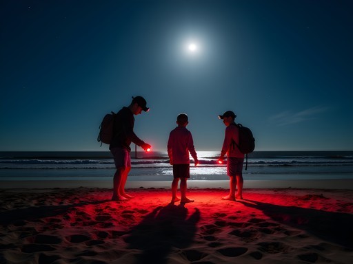 Evening ghost crab hunt with headlamps on Long Beach Island beach