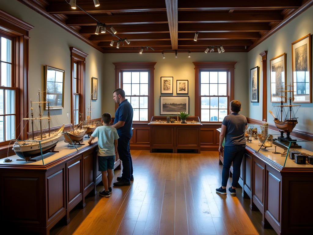 Family exploring New Jersey Maritime Museum exhibits on Long Beach Island