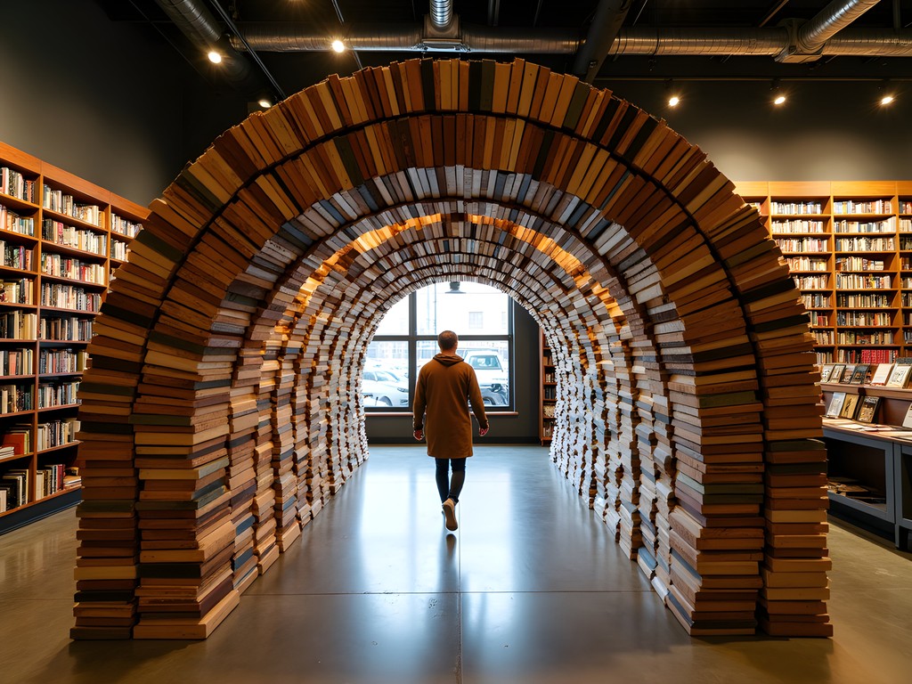 Book tunnel art installation at The Last Bookstore in downtown Los Angeles