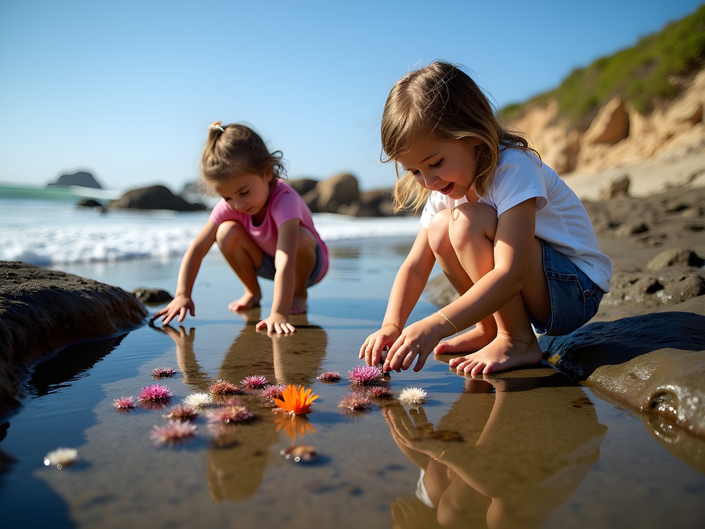 Family exploring tide pools at Leo Carrillo State Beach in Malibu
