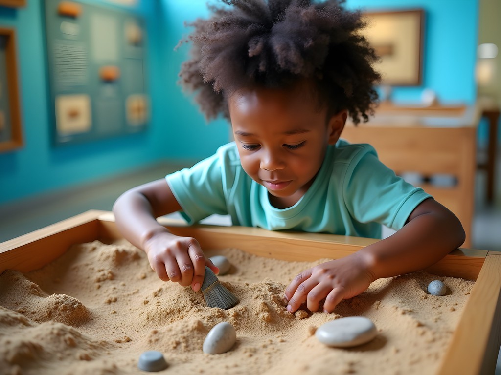 Child participating in simulated archaeological dig at Lucayan Heritage Museum