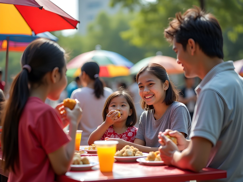 Family enjoying Filipino street food near Rizal Park