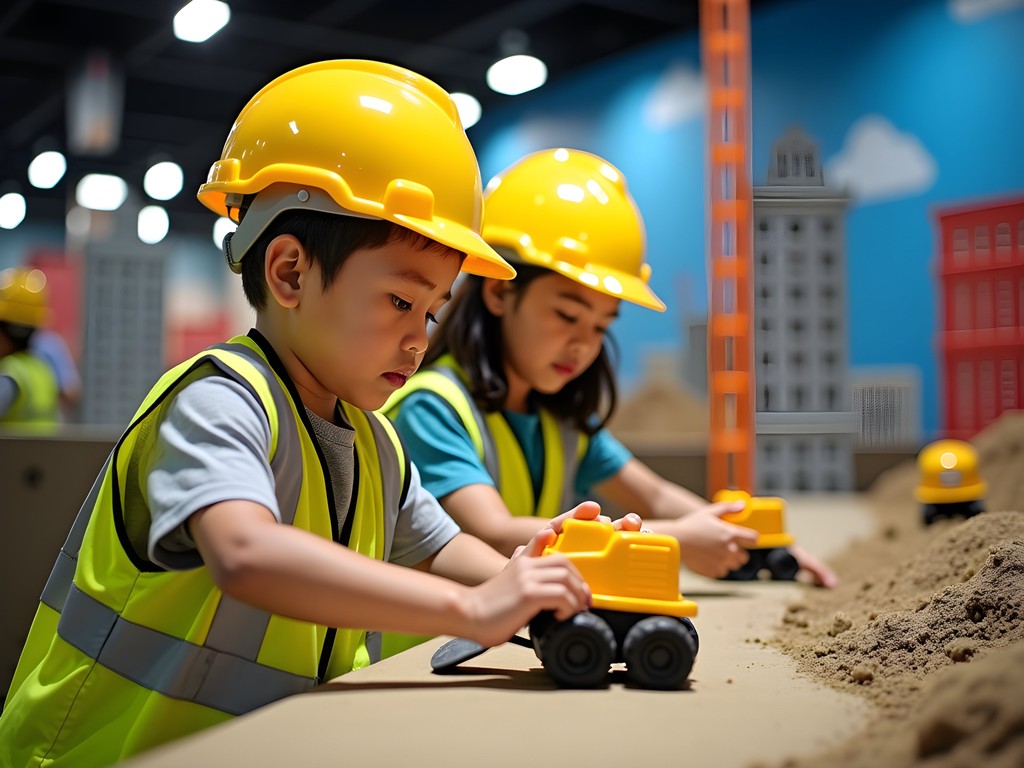 Children role-playing as engineers at Kidzania Manila
