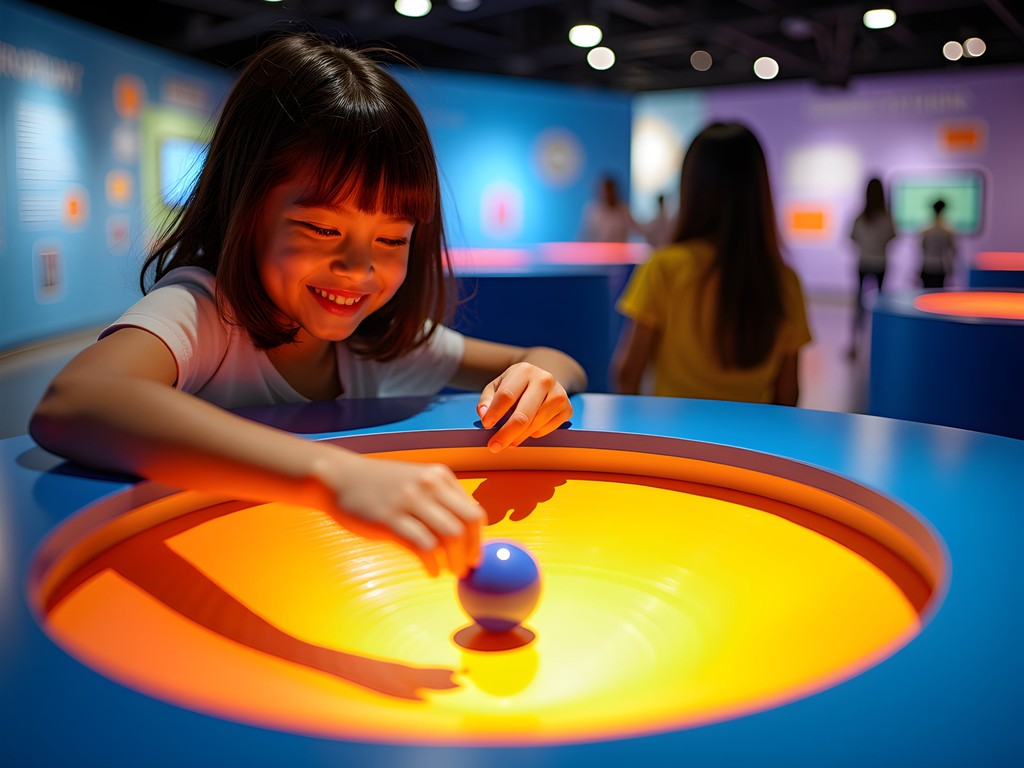 Child exploring interactive gravity exhibit at Mind Museum Manila