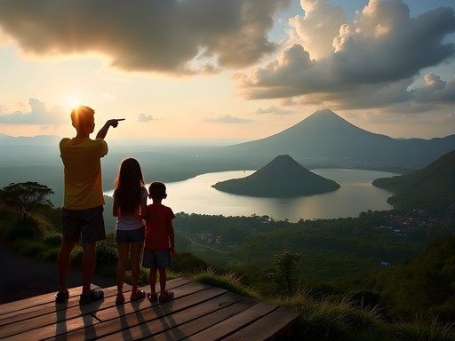 Family observing Taal Volcano from Tagaytay viewpoint near Manila