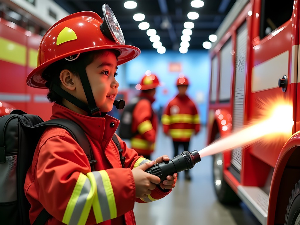 Child dressed as firefighter learning safety skills at KidZania Manila interactive city
