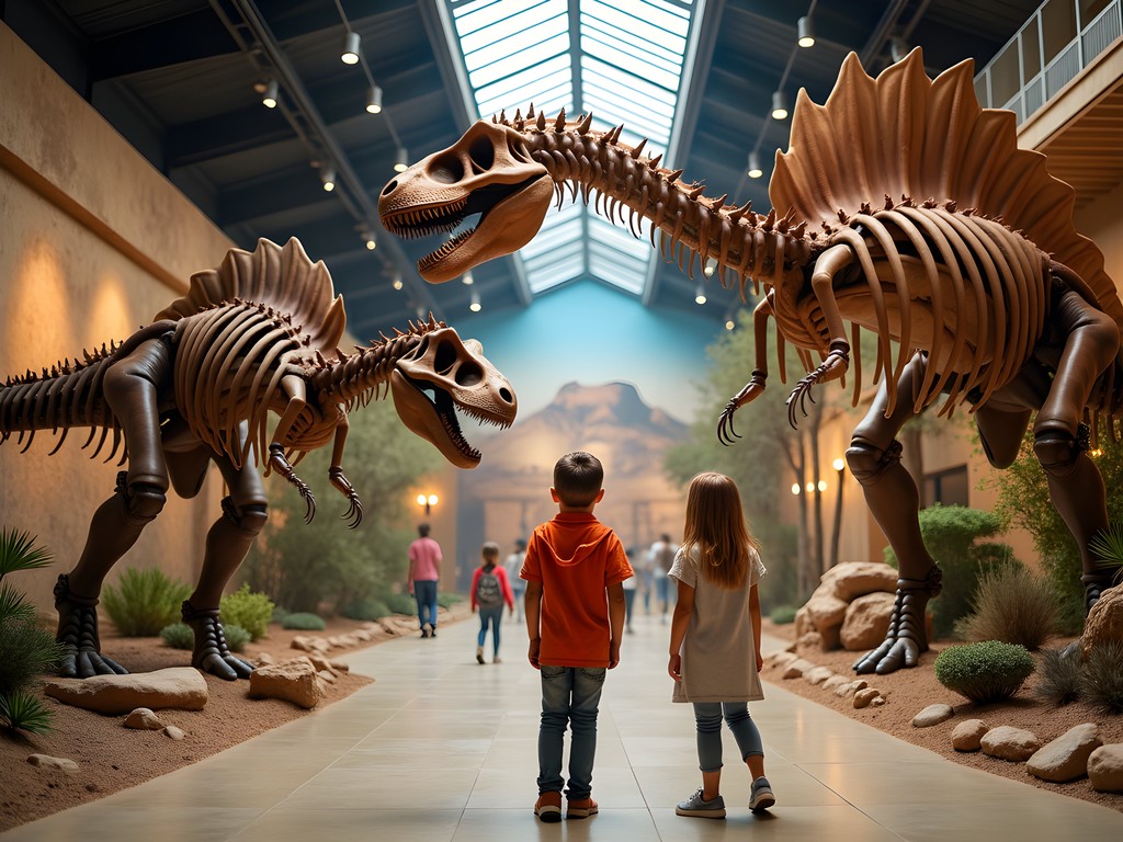 Children exploring dinosaur exhibits at Arizona Museum of Natural History in Mesa