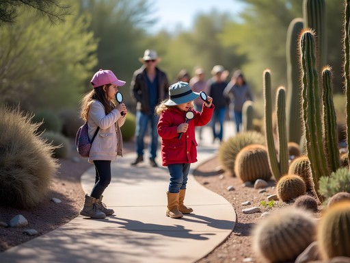 Children exploring interactive exhibits at Desert Botanical Garden near Mesa Arizona
