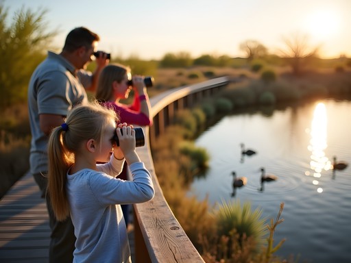 Family birdwatching at Riparian Preserve at Water Ranch in Mesa Arizona
