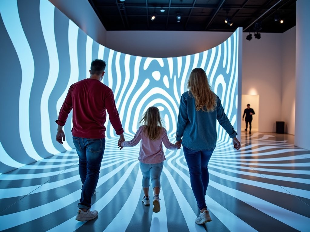 Family enjoying optical illusions at Miami's Museum of Illusions
