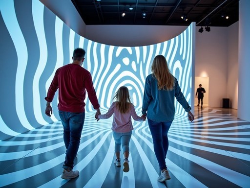 Family enjoying optical illusions at Miami's Museum of Illusions