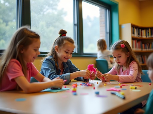 Children engaged in a craft activity at Mitchell Public Library's summer program