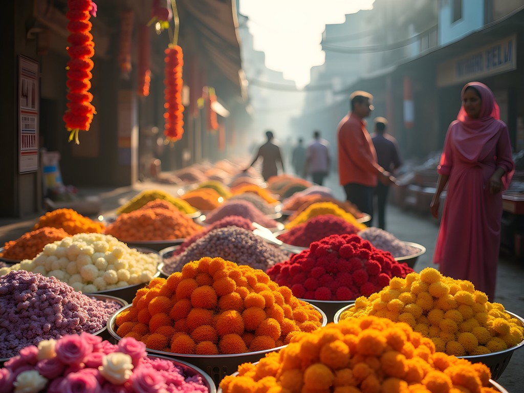 Early morning at Dadar Flower Market in Mumbai with colorful flower displays