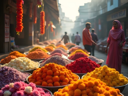 Early morning at Dadar Flower Market in Mumbai with colorful flower displays