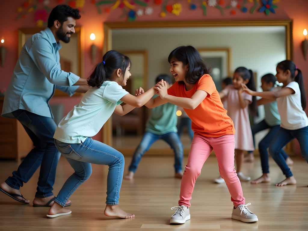 Family participating in Bollywood dance workshop in Mumbai
