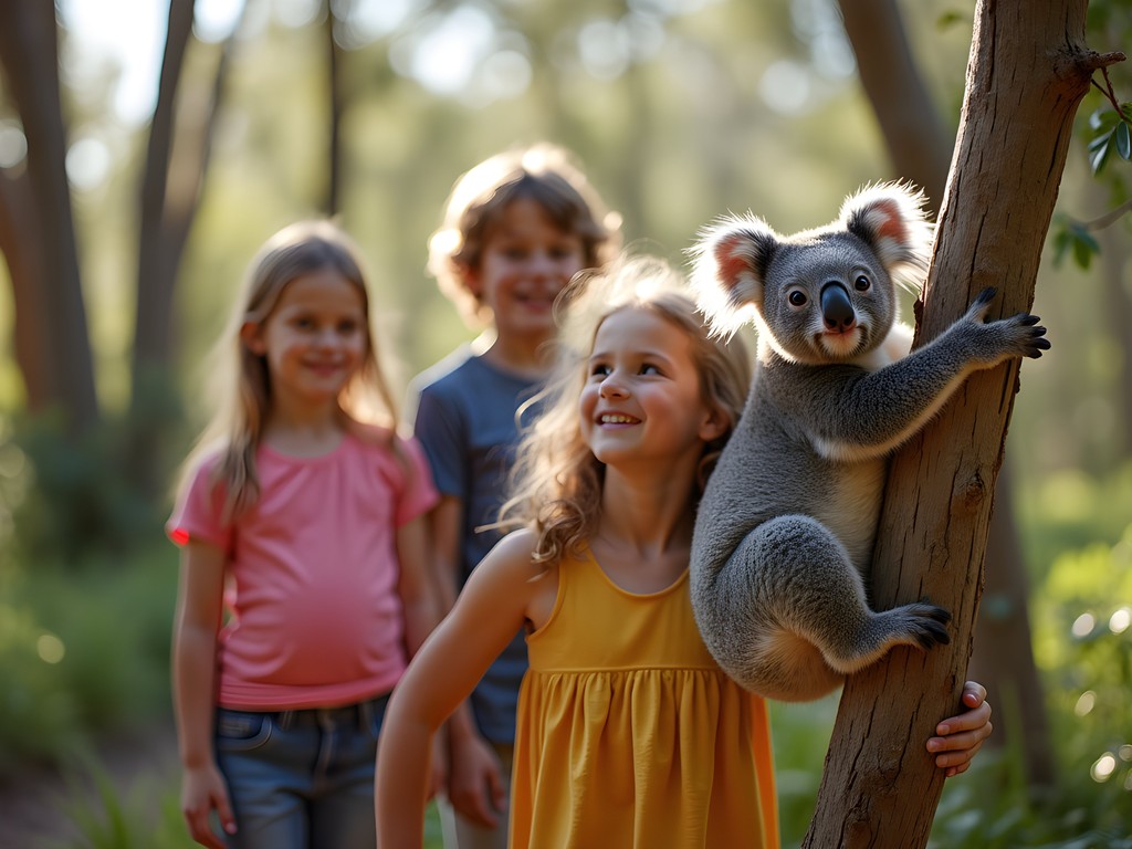 Family observing native Australian wildlife at Blackbutt Reserve