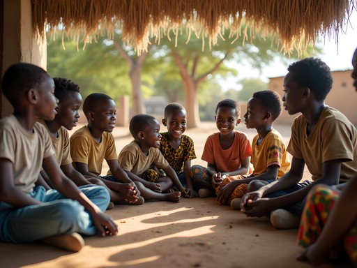 Children engaging in language exchange during journey to Mopti