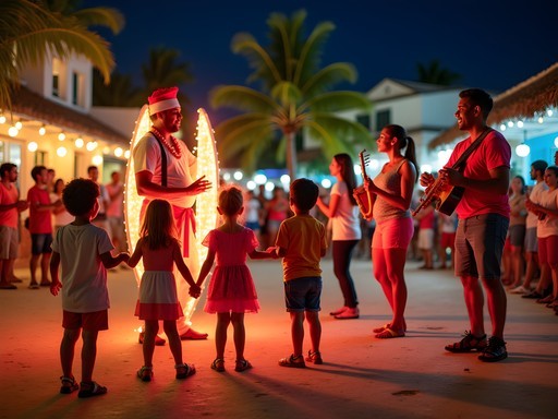 Families enjoying traditional Aruban music and dance at cultural festival