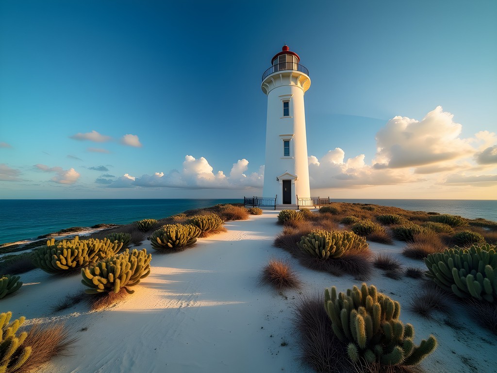 California Lighthouse with dramatic Aruban landscape and ocean views