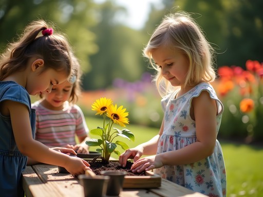 Children participating in a planting workshop at Lauritzen Gardens in Omaha