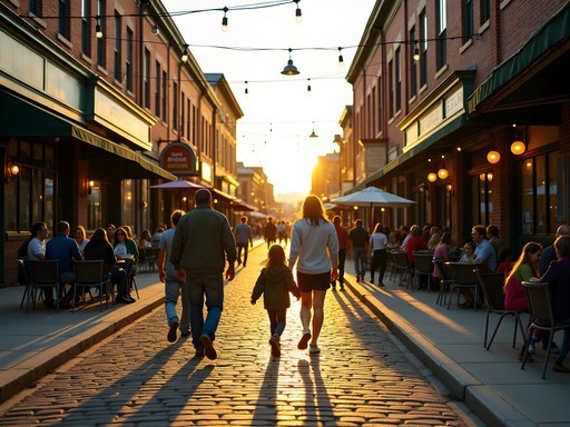 Charming cobblestone streets of the Old Market district in Omaha