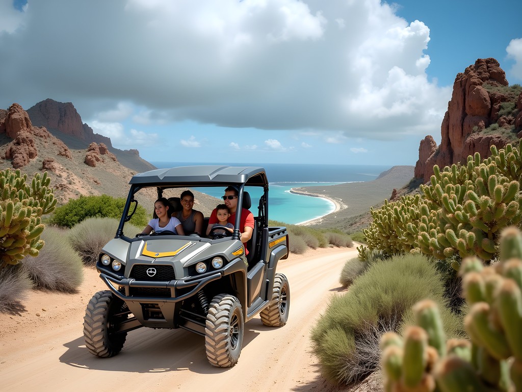 Family exploring Arikok National Park in Aruba by UTV