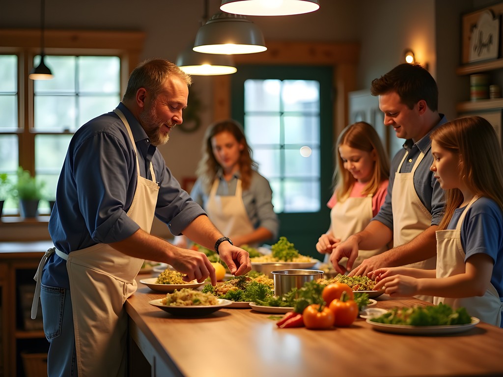Family participating in cooking class at The Rustic Table in Orlando