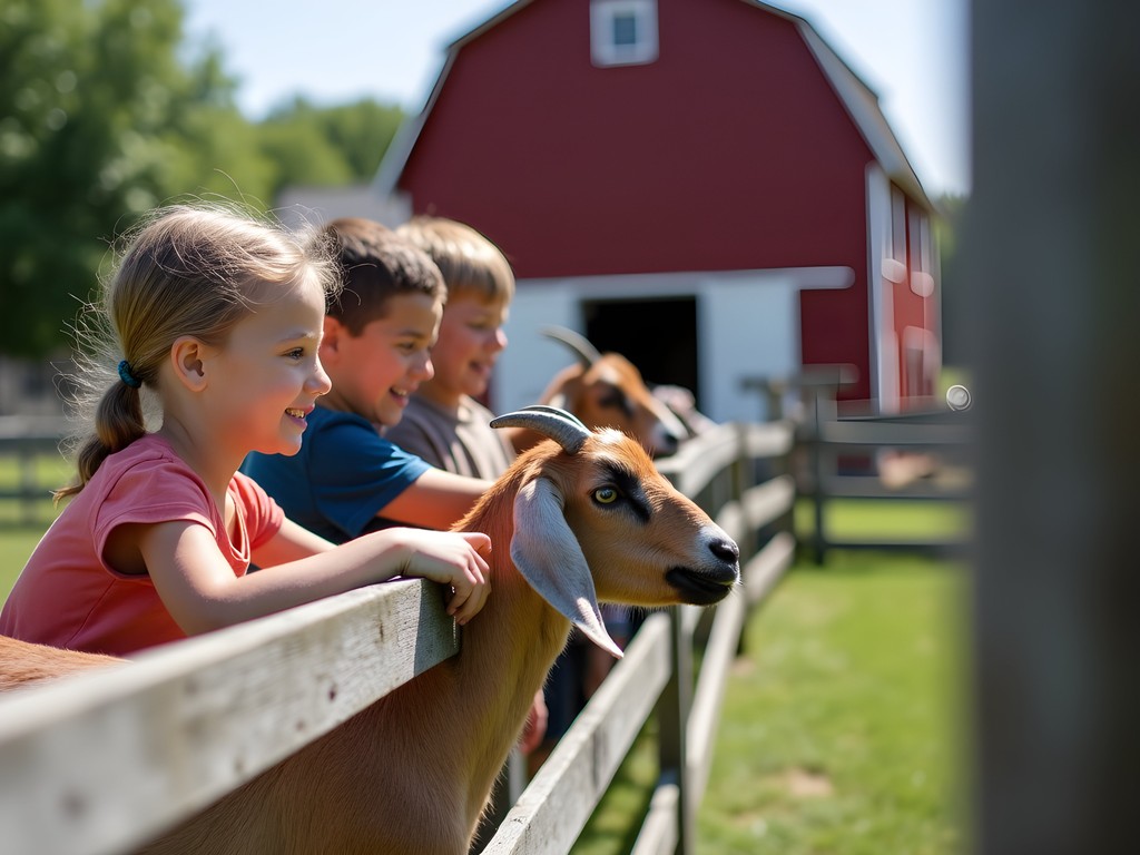 Children feeding goats at Stearns Homestead historical farm in Parma Ohio