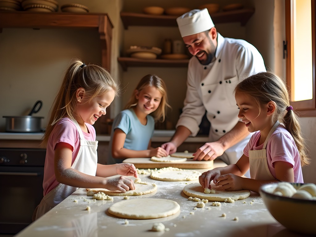 Family participating in Jordanian cooking class at Petra Kitchen
