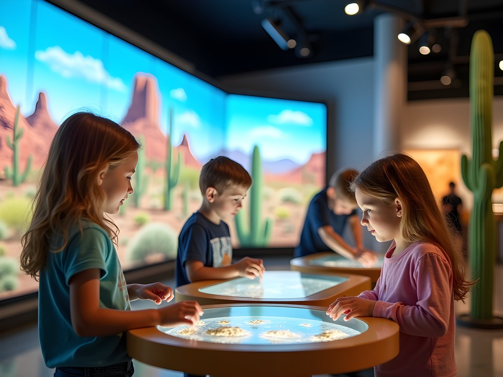 Children engaging with interactive desert ecosystem exhibit at Arizona Science Center
