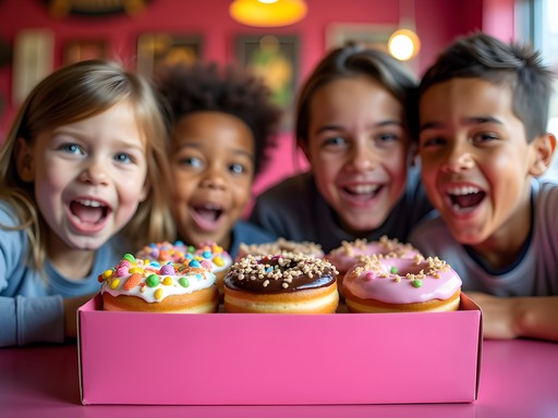 Family enjoying colorful treats at Voodoo Doughnut Portland