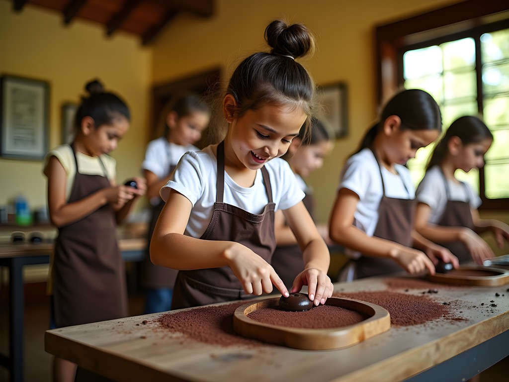 Child participating in chocolate making workshop at ChocoMuseo in Puerto Plata