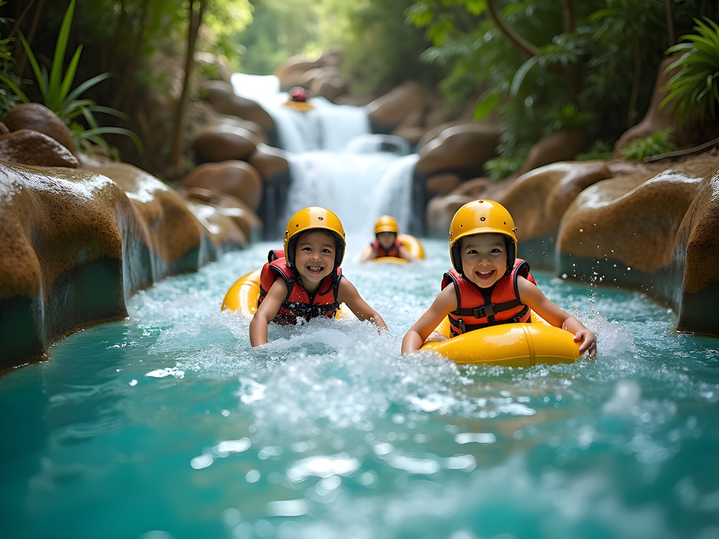 Family enjoying natural waterslide at Damajagua Waterfalls in Puerto Plata