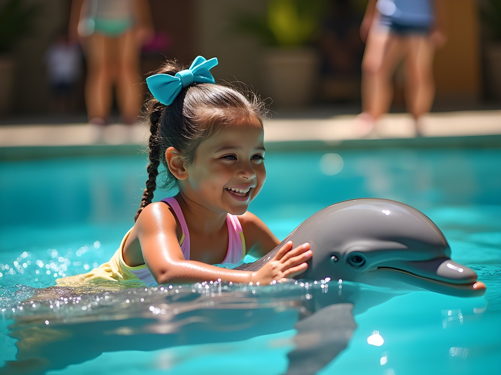 Young girl interacting with dolphin at Ocean World Adventure Park in Puerto Plata