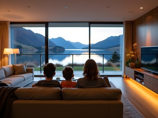 Family enjoying apartment accommodation with Lake Wakatipu view in Queenstown