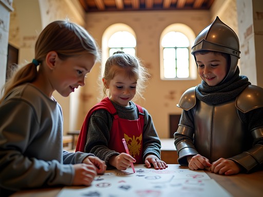 Children participating in interactive medieval activities at Rhodes Old Town museum