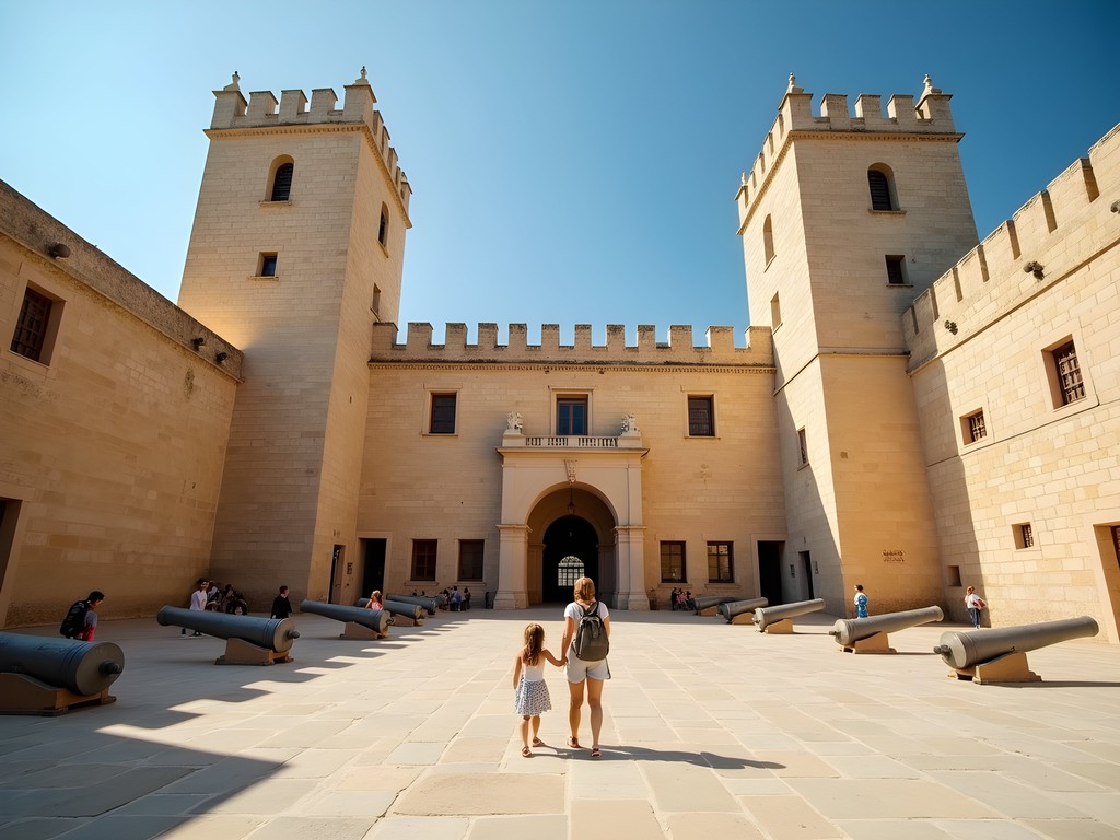 Family exploring the impressive Palace of the Grand Master in Rhodes Old Town
