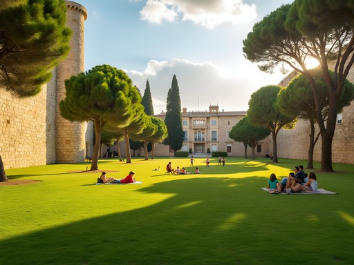 Families enjoying the green park space in the former moat surrounding Rhodes Old Town