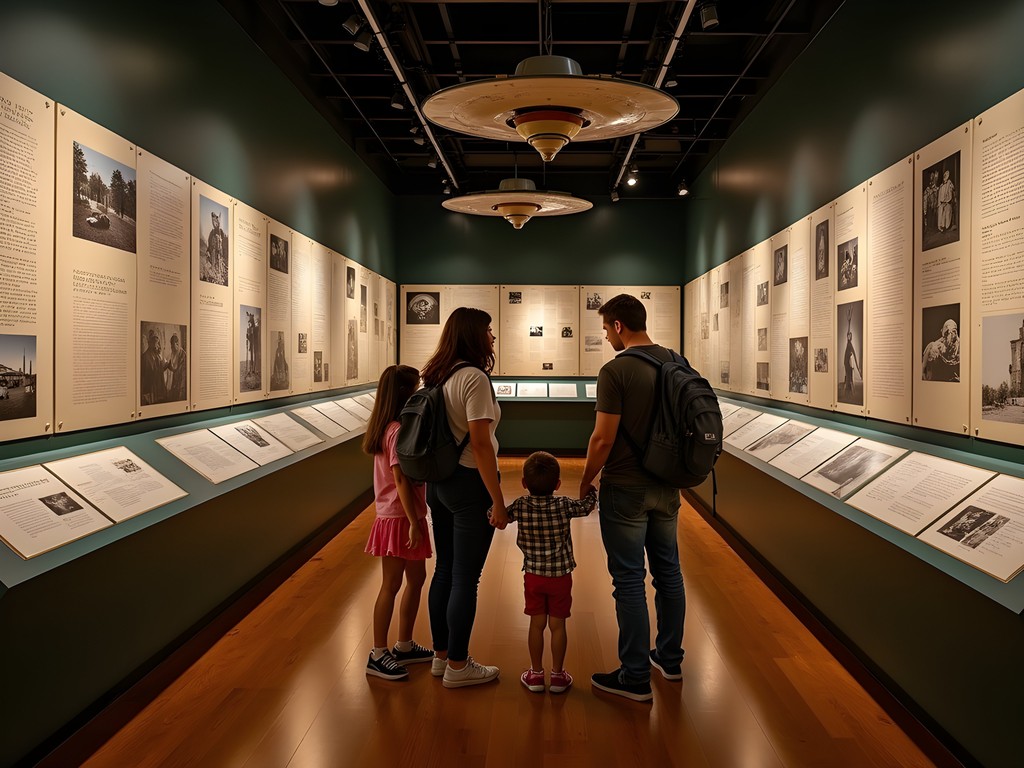 Family viewing UFO exhibits at International UFO Museum in Roswell