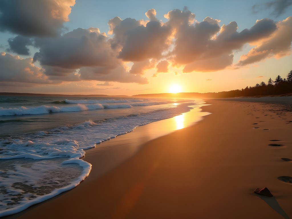 Sunrise at Ferry Beach in Saco, Maine with empty shoreline