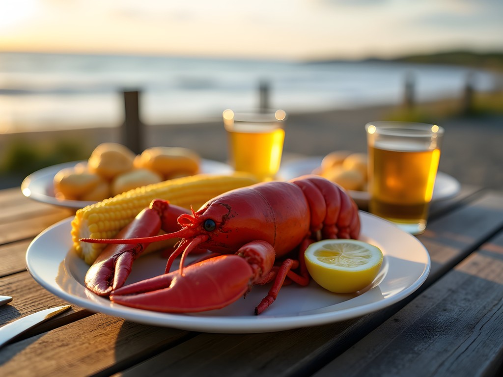 Traditional Maine lobster dinner with ocean view in Saco