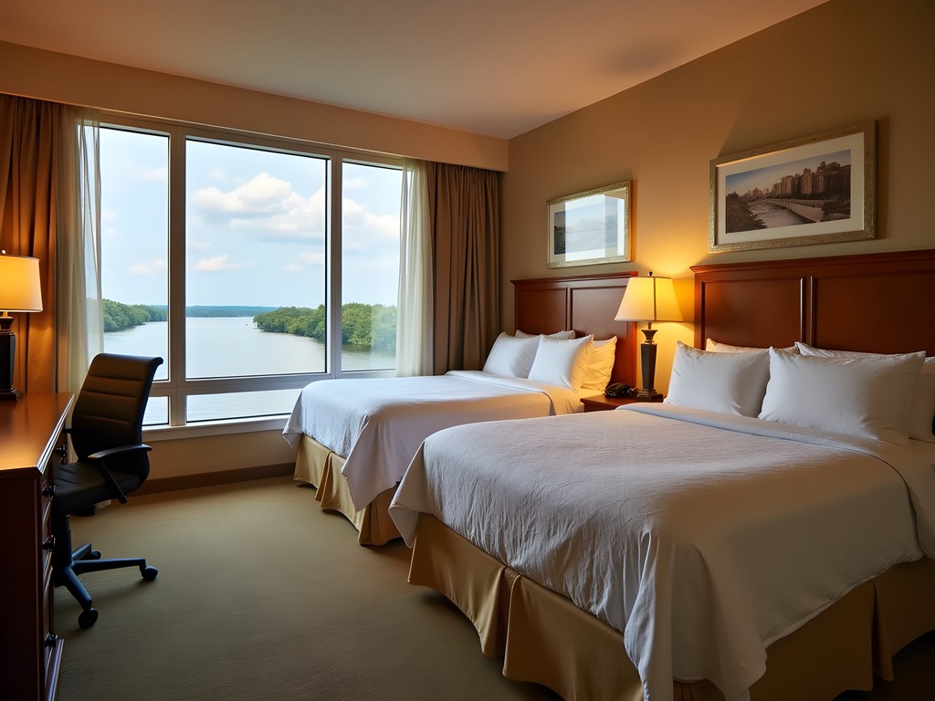 Family hotel room with view of Mississippi River in Saint Cloud