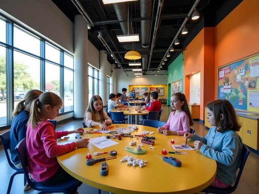 Children building inventions at San Antonio DoSeum's Innovation Station