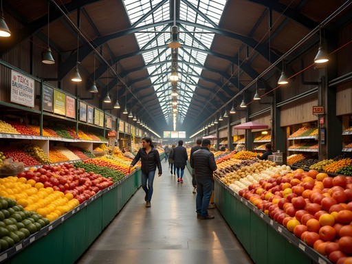 Family exploring colorful produce at Mercado del Norte in Tucumán
